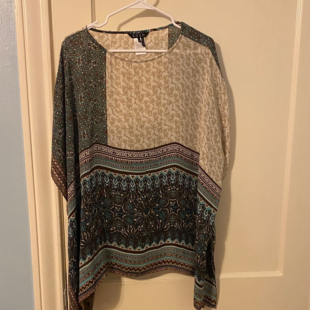 Zozo Women's Top with Cream and Brown Patterns